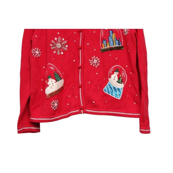 Vintage 90s Cardigan Sweater Medium Embroidered Sequin Beaded Holiday Winter - Picture 3 of 12